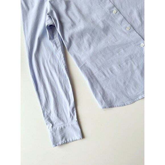 THEORY Auriana Blue Stretch Cotton Poplin Off Shoulder Button Up Shirt, Size L - Picture 11 of 15